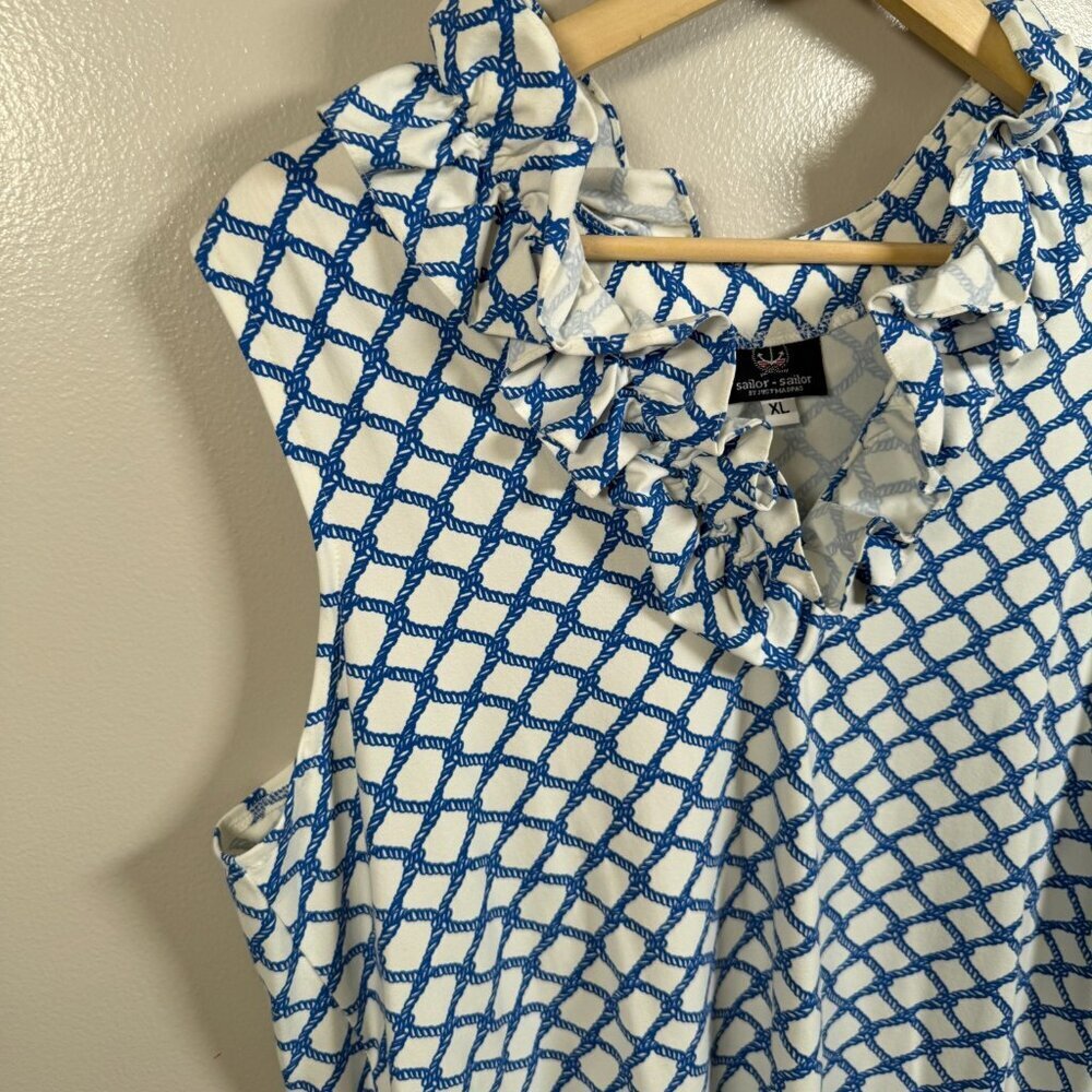 Sailor Sailor Ruffle Neck Shift Dress Size XL Rope Knotty Nautical Preppy Casual - Picture 5 of 9